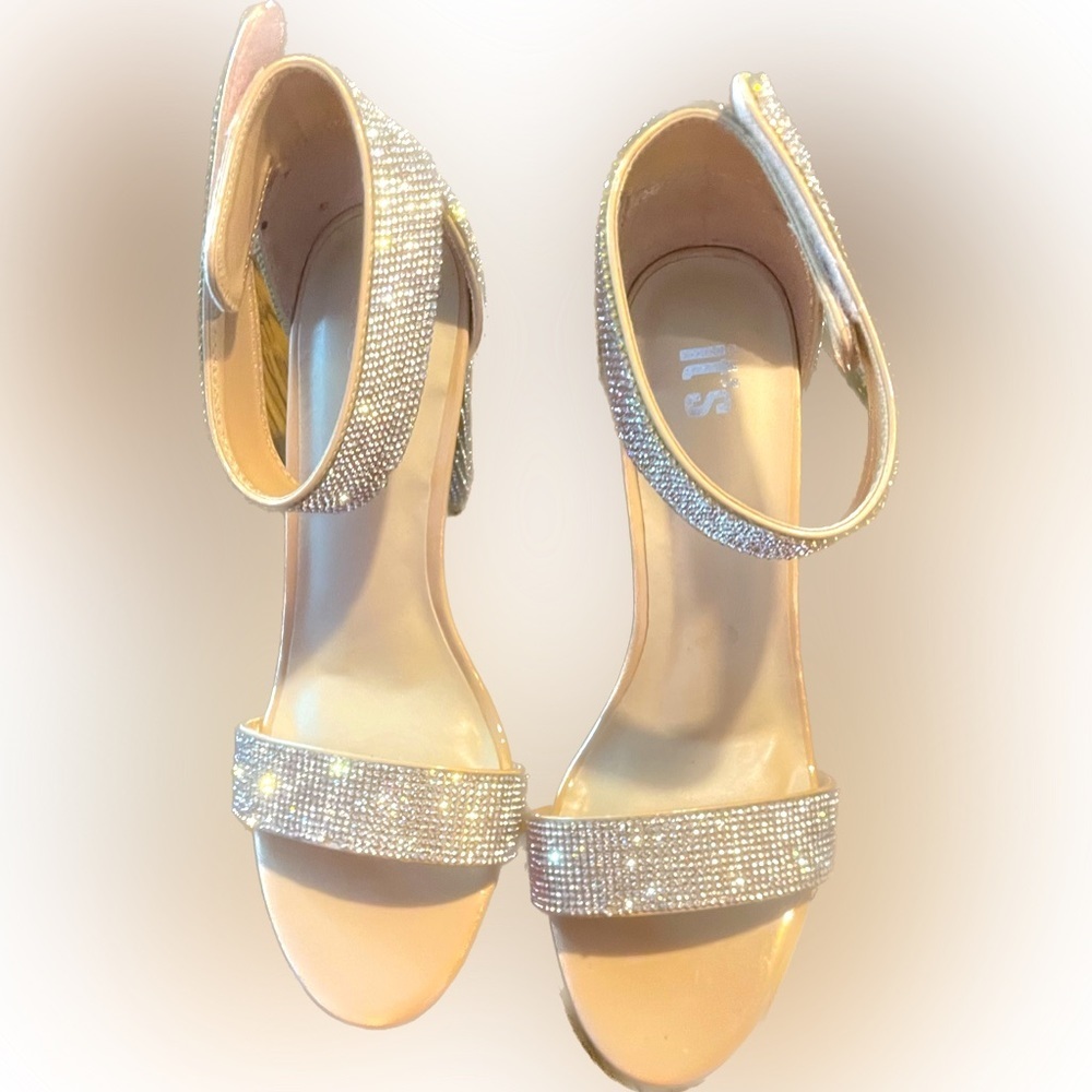 Women's Gold Rhinestone Ankle-Strap Sandals